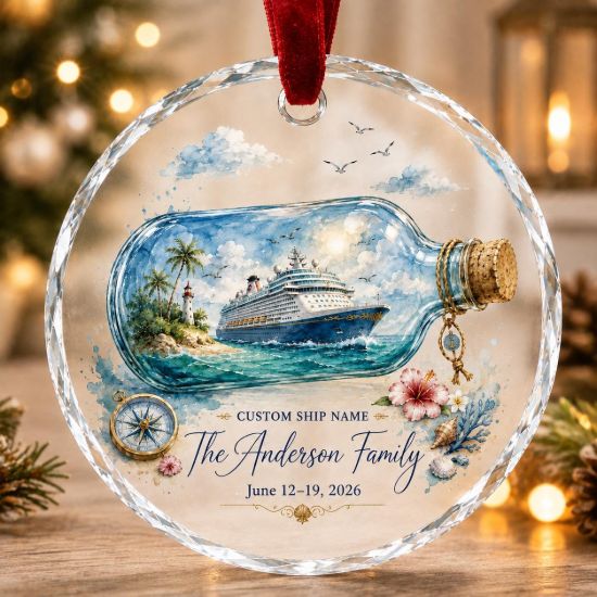 Picture of Personalized Cruise Bottle Ornament, Custom Family Cruise Christmas Ornament, Ship Name Keepsake, Nautical Travel Gift, Ocean Vacation Decor