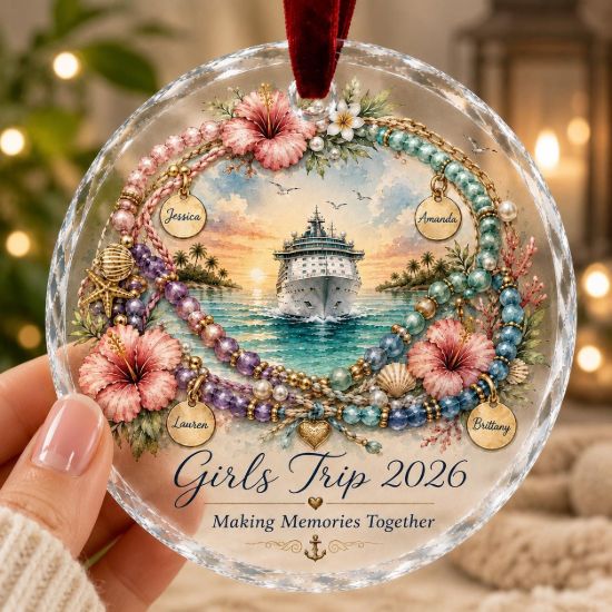 Picture of Personalized Girls Trip Cruise Ornament, Custom Best Friend Christmas Gift, Friendship Bracelet Keepsake, Cruise Vacation Memories Decor