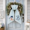 Picture of Personalized Coastal Wreath Sash, Beach House Embroidered Door Bow, Summer Front Door Wreath Bow, Nautical Monogram Decor Beach House