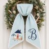 Picture of Personalized Coastal Wreath Sash, Beach House Embroidered Door Bow, Summer Front Door Wreath Bow, Nautical Monogram Decor Beach House