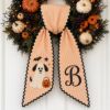 Picture of Personalized Ghost Dog Halloween Wreath Sash, Custom Monogram Door Bow, Embroidered Halloween Front Door Decor, Dog Lover Gift Halloween