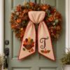 Picture of Personalized Thanksgiving Turkey Wreath Sash, Custom Monogram Door Bow,Embroidered Fall Front Door Decor, Harvest Wreath Ribbon Thanksgiving