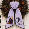 Picture of Personalized Halloween Wreath Sash, Haunted House Door Bow, Custom Monogram Wreath Ribbon, Embroidered Front Door Decor, Purple Bow Sash