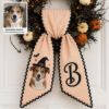 Picture of Personalized Pet Portrait Halloween Wreath Sash, Custom Dog Embroidered Door Bow, Monogram Front Door Decor, Dog Lover Halloween Gift