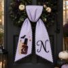 Picture of Personalized Halloween Nail Tech Wreath Sash, Custom Monogram Door Bow, Embroidered Nail Salon Decor,Spooky Front Door Ribbon Gift Nail Shop