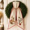 Picture of Personalized Thanksgiving Wreath Sash, Harvest Pie Basket Door Bow, Custom Monogram Embroidered Fall Front Door Decor Gift Halloween