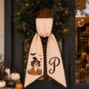 Picture of Personalized Halloween Dog Wreath Sash, Custom Pet Embroidered Door Bow, Monogram Puppy Halloween Decor, Fall Front Door Bow Gift Halloween