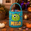 Picture of Personalized Halloween Basket, Custom Name Trick or Treat Bag for Kids, Cute Monster Candy Bucket, Halloween Boo Basket, Toddler Halloween