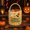 Picture of Personalized Halloween Basket, Custom Name Trick or Treat Bag, Cute Ghost Candy Bucket for Kids, Pastel Boo Basket, Halloween Gift Toddler