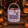 Picture of Personalized Halloween Basket, Custom Name Trick or Treat Bag, Cute Ghost Candy Bucket for Kids, Pastel Boo Basket, Halloween Gift Toddler