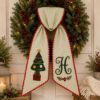 Picture of Personalized Christmas Wreath Sash, Embroidered Christmas Tree Sash, Monogram Holiday Door Decor, Custom Initial Wreath Bow, Christmas Gift