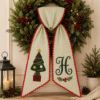 Picture of Personalized Christmas Wreath Sash, Embroidered Christmas Tree Sash, Monogram Holiday Door Decor, Custom Initial Wreath Bow, Christmas Gift