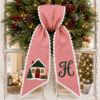 Picture of Personalized Christmas Home Wreath Sash, Embroidered Christmas House Sash, Monogram Holiday Door Decor, Custom Wreath Bow, Christmas Gift