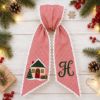 Picture of Personalized Christmas Home Wreath Sash, Embroidered Christmas House Sash, Monogram Holiday Door Decor, Custom Wreath Bow, Christmas Gift