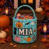 Picture of Personalized Halloween Basket, Custom Name Trick or Treat Bag, Pumpkin Candy Bucket for Kids, Cute Boo Basket, Halloween Gift for Toddler