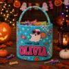 Picture of Personalized Halloween Basket, Custom Name Trick or Treat Bag, Cute Ghost Candy Bucket for Kids, Boo Crew Basket, Halloween Gift for Toddler
