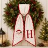 Picture of Personalized Christmas Wreath Sash, Santa Embroidered Wreath Sash, Monogram Holiday Door Decor, Custom Initial Wreath Bow, Christmas Gift