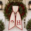Picture of Personalized Christmas Wreath Sash, Santa Embroidered Wreath Sash, Monogram Holiday Door Decor, Custom Initial Wreath Bow, Christmas Gift