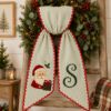 Picture of Personalized Christmas Wreath Sash, Santa Embroidered Wreath Sash, Monogram Holiday Door Decor, Custom Initial Wreath Bow, Christmas Gift