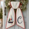 Picture of Coastal Christmas Wreath Sash, Personalized Sailboat Monogram Sash, Nautical Christmas Holiday Sash Decor, Beach House Christmas Gift