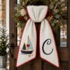 Picture of Coastal Christmas Wreath Sash, Personalized Sailboat Monogram Sash, Nautical Christmas Holiday Sash Decor, Beach House Christmas Gift