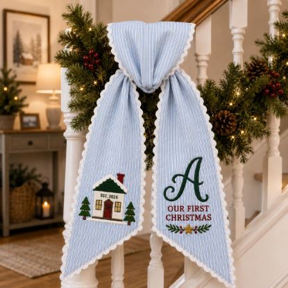 Picture of Personalized First Christmas Sash, Embroidered New Home Sash, Our First Christmas Monogram Sash, New Home Gift, Christmas Holiday Keepsake
