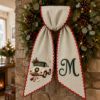 Picture of Personalized Christmas Wreath Sash, Newlywed Christmas Decor, Just Married Car Embroidered Sash, Monogram Wreath Bow, Christmas Wedding Gift