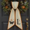 Picture of Personalized Halloween Sash, Embroidered Butterfly Monogram Sash, Spooky Moon & Stars, Green Stripe Fall Sash, Halloween Gift for Her Decor