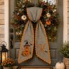 Picture of Personalized Halloween Sash, Embroidered Halloween Pumpkin Stack Monogram Sash, Black Stripe Spooky Accessory, Custom Initial Halloween Gift