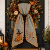 Picture of Personalized Halloween Sash, Embroidered Halloween Pumpkin Stack Monogram Sash, Black Stripe Spooky Accessory, Custom Initial Halloween Gift