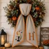Picture of Personalized Halloween Sash, Embroidered Candle Moon Monogram Sash, Grey Stripe Spooky Accessory, Custom Initial Halloween Decor Gift