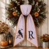 Picture of Personalized Halloween Sash, Embroidered Black Crow Monogram Sash, Lavender Stripe Spooky Halloween Accessory, Custom Initial Fall Gift