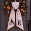 Picture of Personalized Halloween Sash, Embroidered Black Crow Monogram Sash, Lavender Stripe Spooky Halloween Accessory, Custom Initial Fall Gift