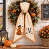 Picture of Personalized Halloween Sash, Embroidered Pumpkin Stack Monogram Sash, Witch Hat Spooky Halloween Accessory, Custom Initial Halloween Gift