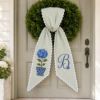 Picture of Personalized Floral Sash, Embroidered Hydrangea Monogram Sash, Blue Flower Custom Initial Sash, Spring Gift for Her, Garden Party Accessory