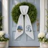 Picture of Personalized Blue Hydrangea Sash, Embroidered Floral Monogram Sash, Custom Initial Garden Party Accessory, Spring Summer Embroidered Sash