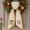 Picture of Personalized New Home Wreath Sash, Embroidered House Monogram Sash, Custom Initial Est Year, Housewarming Gift, Fall House Wreath Sash