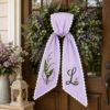 Picture of Personalized Lily of the Valley Sash, Custom Floral Monogram Embroidered Sash, Lavender Striped Spring Gift, Personalized Initial Sash