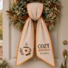 Picture of Personalized Fall Sash, Cozy Mornings Embroidered Sash, Custom Family Name Autumn Sash, Coffee Lover Gift, Thanksgiving Fall Accessory