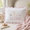 Picture of Personalized Swan Name Pillow, Embroidered Scalloped Pillow, Custom Baby Girl Cushion, Floral Swan Nursery Decor, Baby Shower Gift