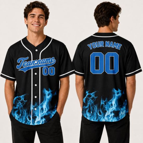 Picture of Personalized Baseball Jersey, Custom Team Name & Number Shirt, Flame Baseball Jersey, Sports Team Gift, Adult Kids Game Day Jersey