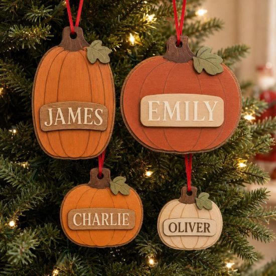 Picture of Personalized Pumpkin Ornament, Custom Halloween Pumpkin Christmas Ornament, Family Fall Decor, Thanksgiving Gift, Kids Christmas Keepsake