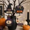 Picture of Personalized Witch Halloween Ornament, Custom Name Wooden Witch Hat Cauldron Potion Moon Ornament, Spooky Halloween Tree Decor, Kids Gift