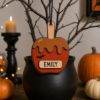 Picture of Personalized Halloween Candy Ornament, Custom Name Wooden Candy Corn Caramel Apple Lollipop Pumpkin Bucket, Kids Trick or Treat Gift