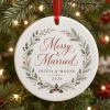 Picture of Personalized Merry & Married Ceramic Ornament 2026, Custom Couple Names, First Christmas Married Keepsake, Newlywed Wedding Christmas Gift