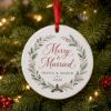 Picture of Personalized Merry & Married Ceramic Ornament 2026, Custom Couple Names, First Christmas Married Keepsake, Newlywed Wedding Christmas Gift