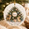 Picture of Personalized First Christmas Ceramic Ornament, Custom Name 2026 Woodland Deer Bunny Keepsake, Baby Christmas Gift, Holiday Tree Decoration