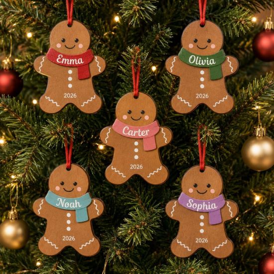 Picture of Personalized Gingerbread Christmas Ornament, Custom Name Wooden Gingerbread Man Ornament, Kids Christmas Gift, Family Tree Decor 2026