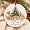 Picture of Personalized Baby's First Christmas Ceramic Ornament, Custom Name 2026 Woodland Deer Bunny, Newborn Keepsake, Baby Girl Christmas Gift Decor