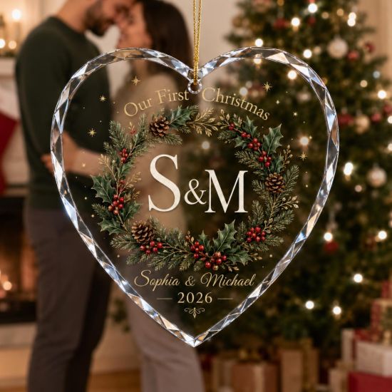Picture of Personalized First Christmas Glass Ornament, Couple Initials Names Keepsake (2026)